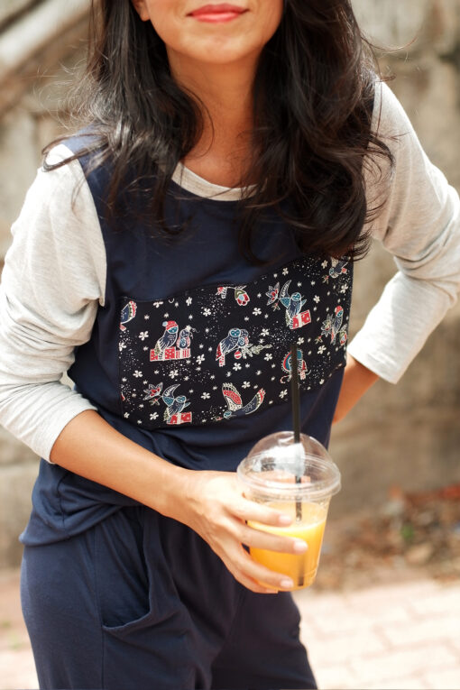 Bộ tay dài cơ bản xanh phối xám